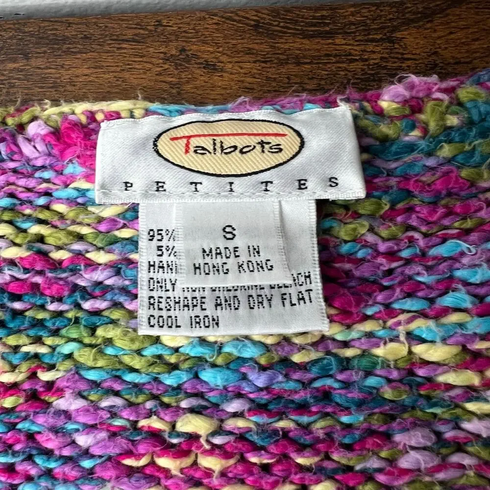 VTG Talbots Petite S‎ Rainbow Cardigan Sweater Artsy Marled Knit Y2K Granny Boho
